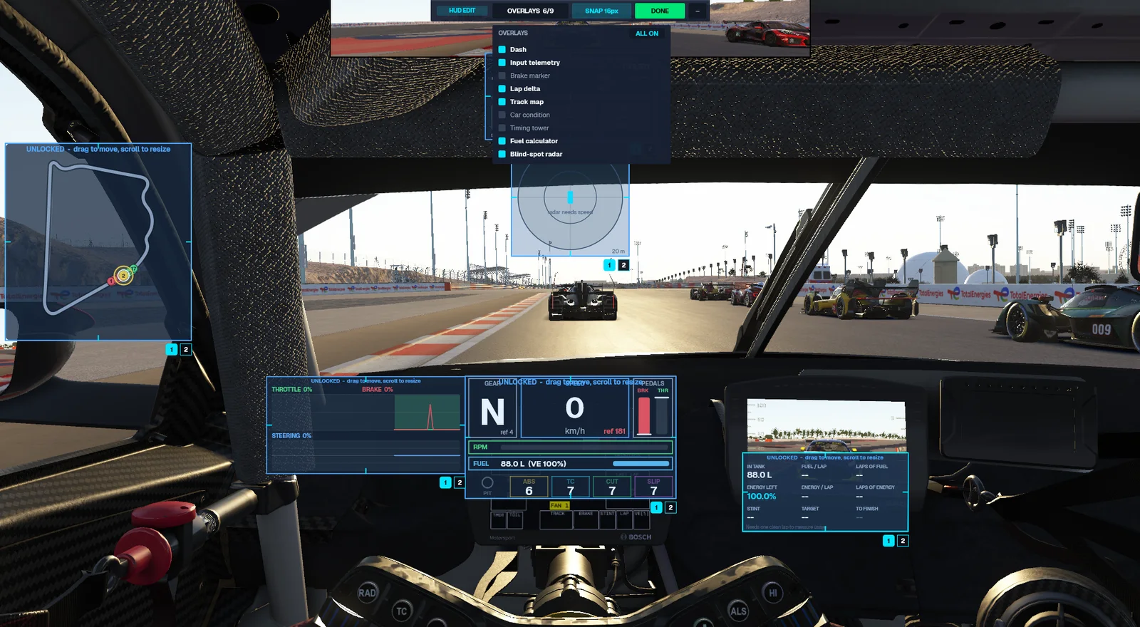 HUD edit toolbox: the list of widgets to show or hide
