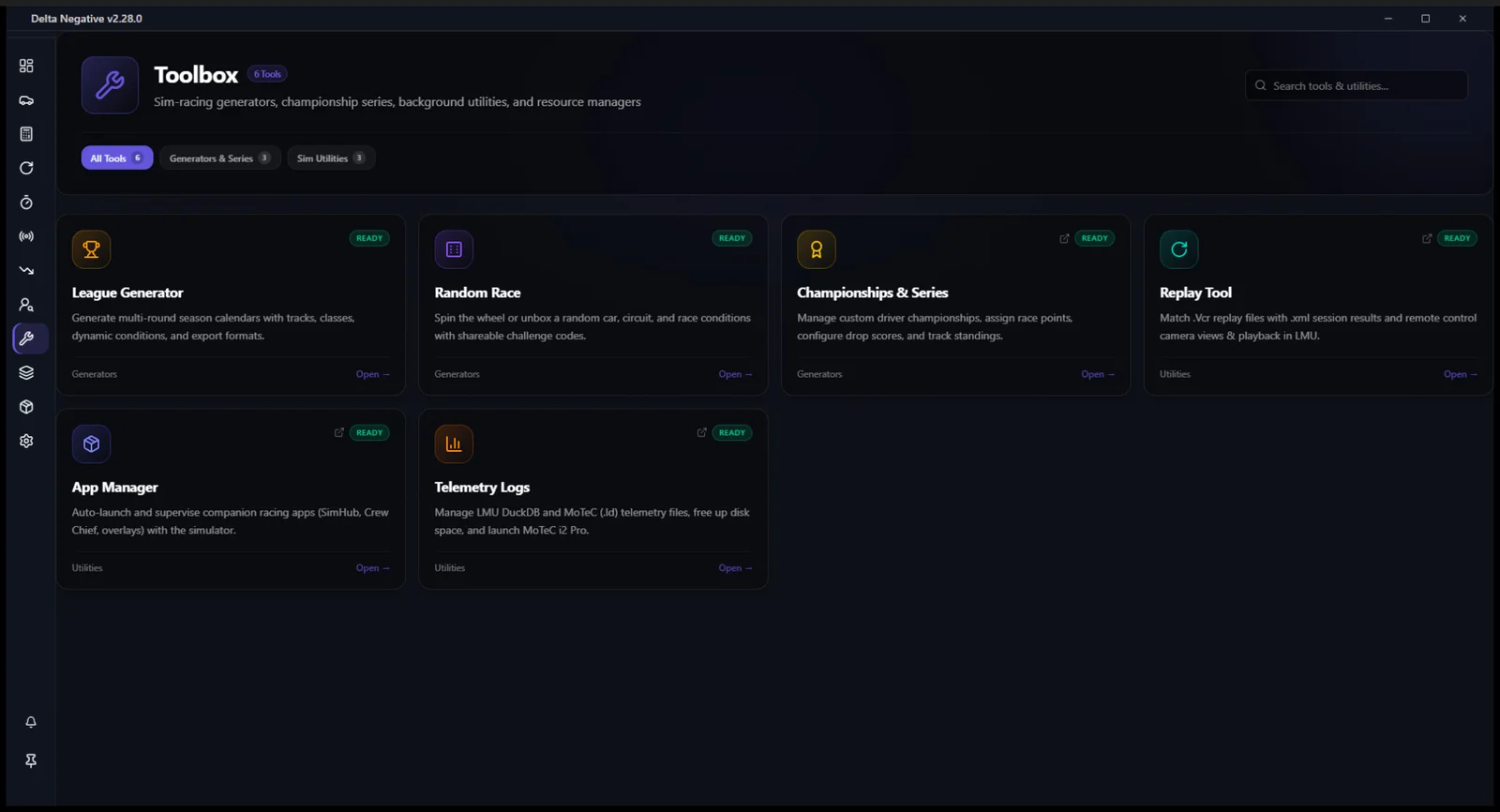 The Toolbox, with Telemetry Logs, App Manager and Replay Tool